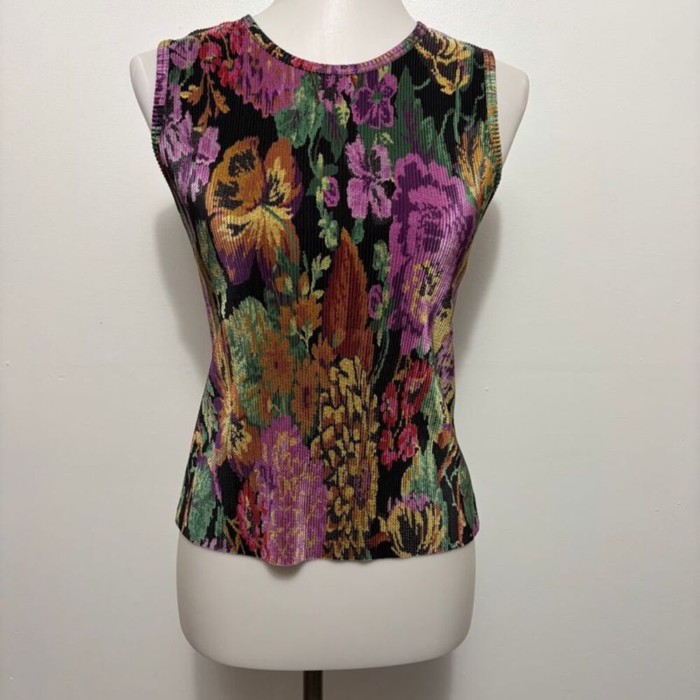 Plisse Floral Print Sleeveless Blouse S